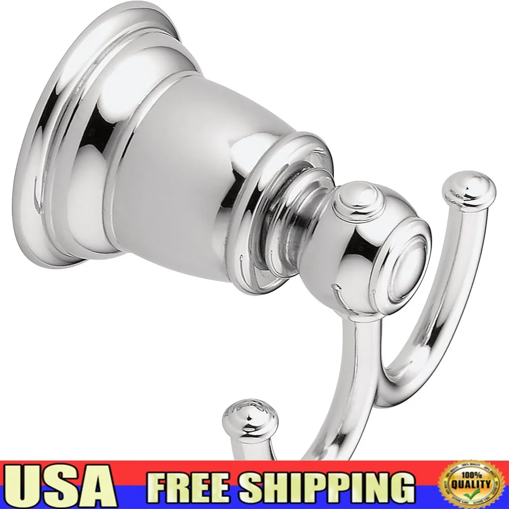

Versatile Chrome Double Robe Hook Durable Metal Construction Flexible Placement Bath Kitchen Coordinating Collection Accessories