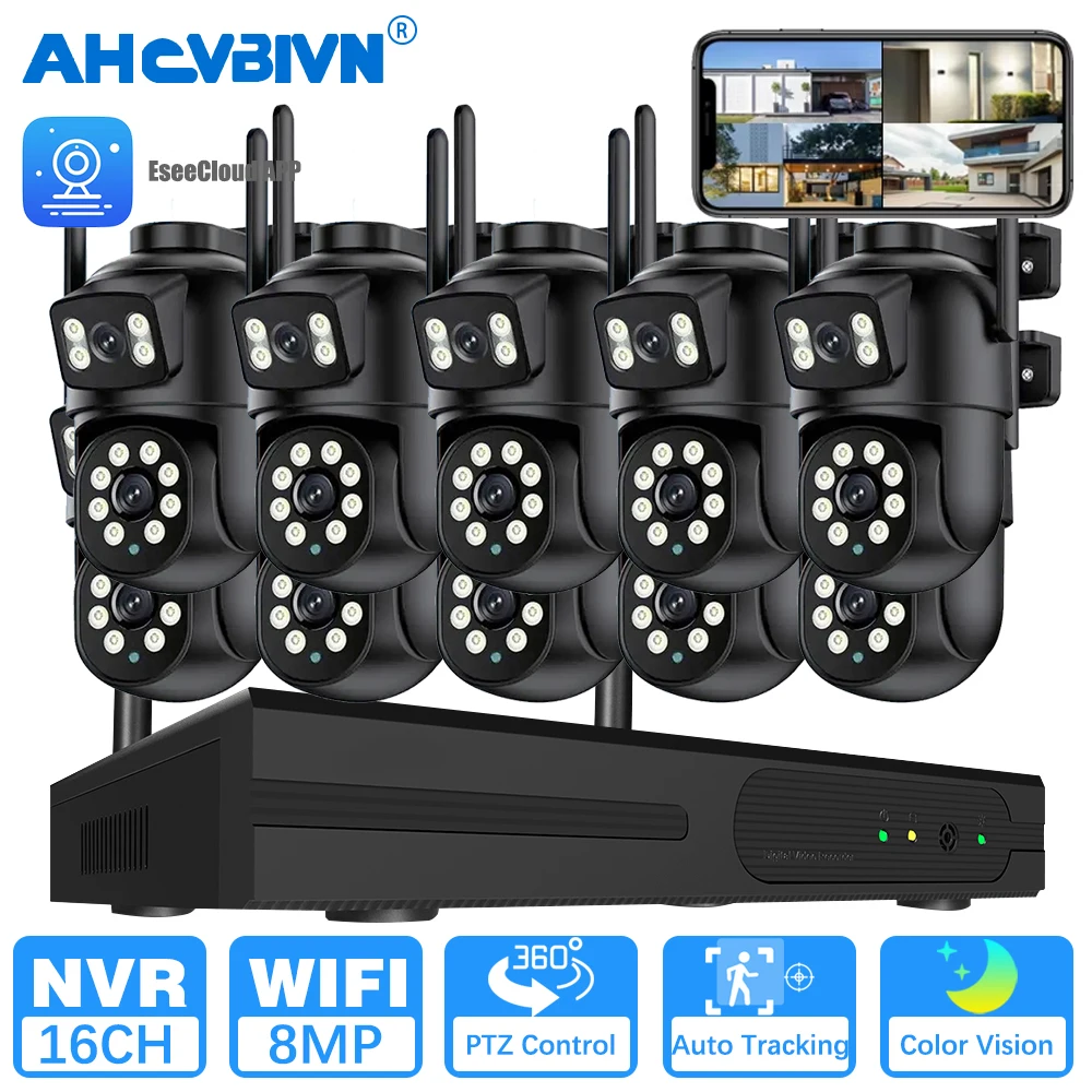 

16CH Wireless CCTV Surveillance System 4K 8MP Dual Lens WiFi Security IP Camera Outdoor Smart HD Video Recorder WiFi NVR Kit P2P
