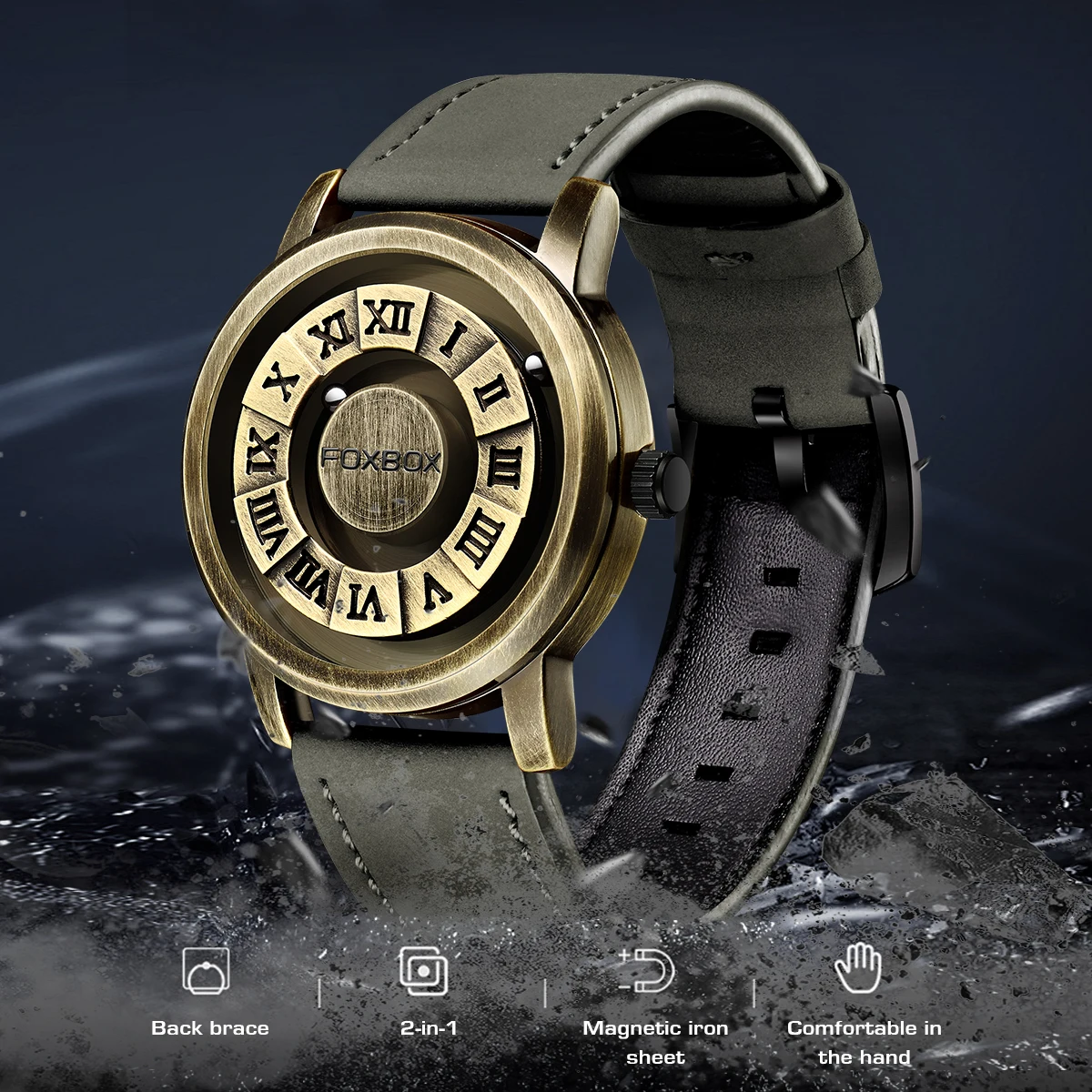 FOXBOX Serie Gravitation Orologio da uomo magnetico al quarzo moda Perline scorrevoli creative Orologi sportivi casual impermeabili per uomo + SCATOLA