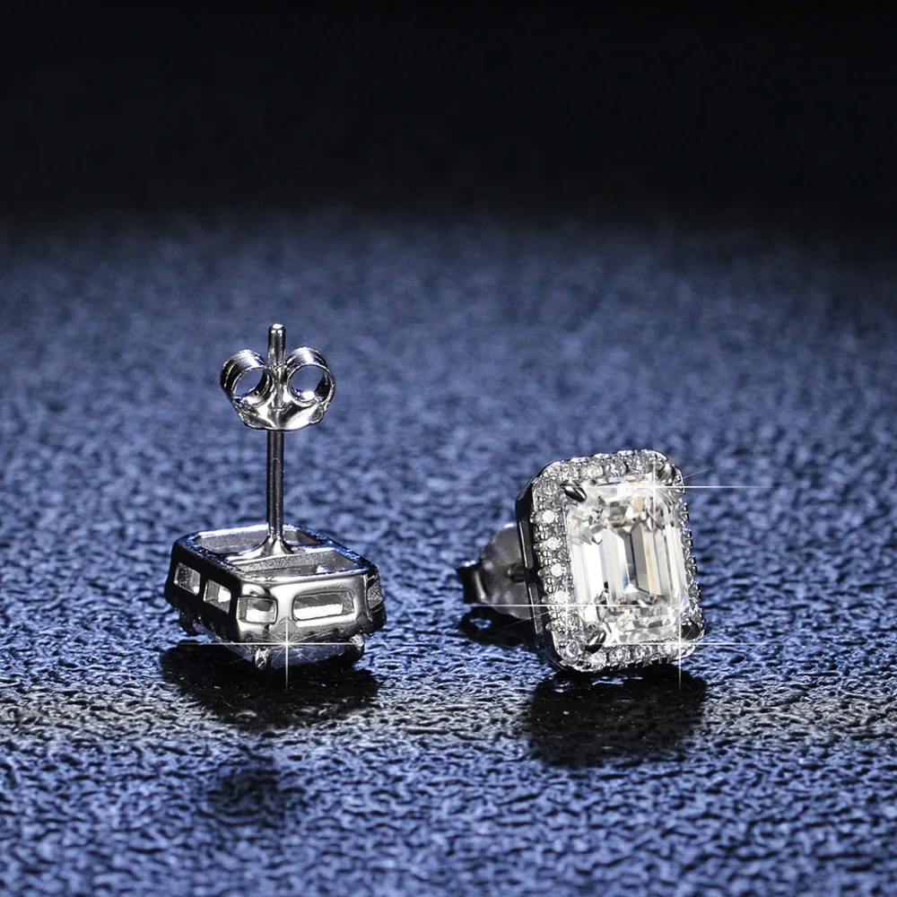 

Серьги-гвоздики BR из стерлингового серебра S925 с муассанитом для женщин, прямоугольный дизайн, D VVS1, изысканные ювелирные изделия