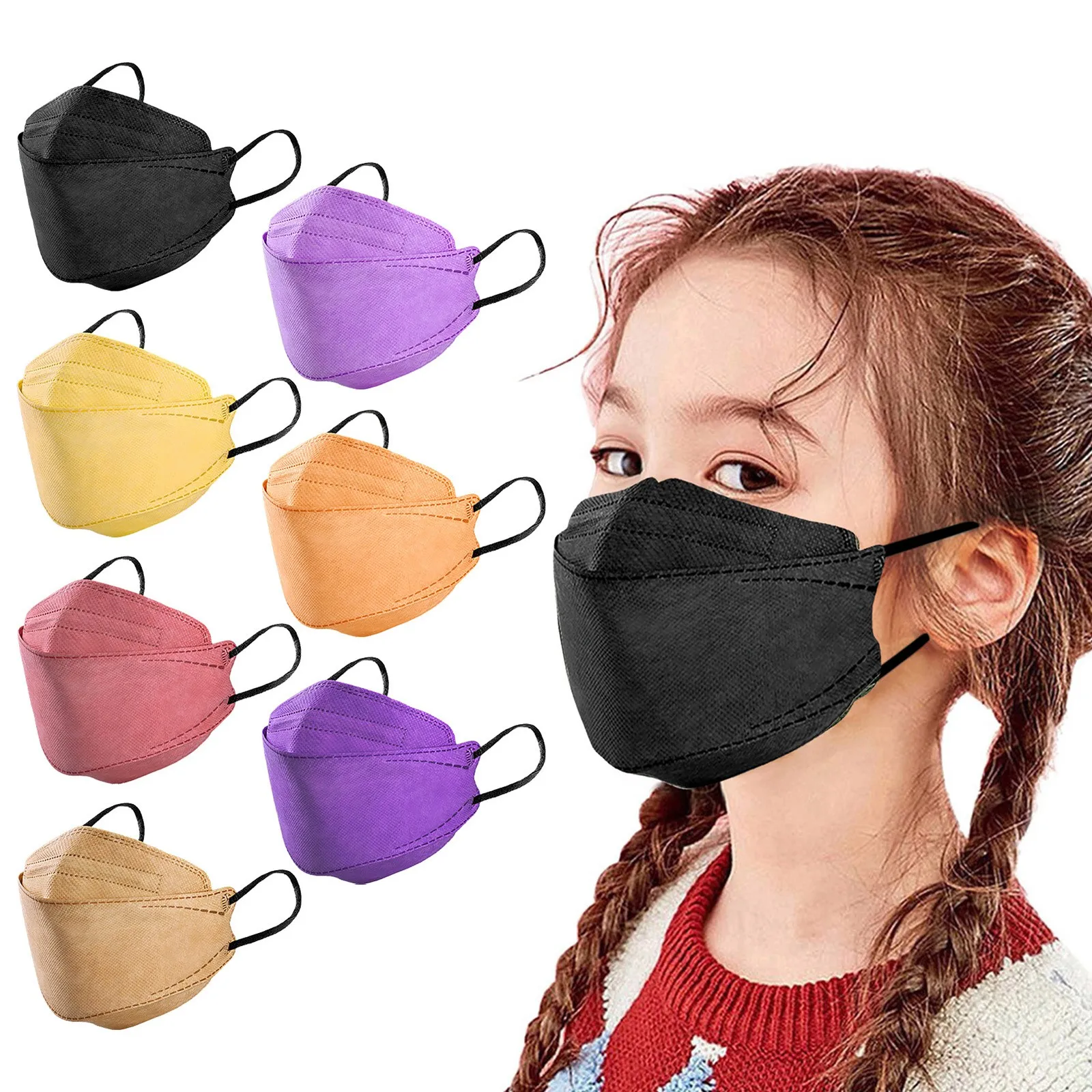 Face Mask Fish Type 3d 4-ply Solid Color Disposable Masks Navidad Child Covers Fashion Mouths Morandi color children\'s Kf94 mask