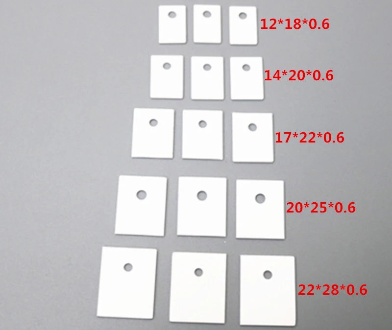 TO-3P/220/247/264 12*18,5 14*20 17*22 20*25 22*28 Aluminiumoxid Aluminiumoxid Isolierung Wärmeleitende Keramik Pad Dichtung Blatt – Detail 3