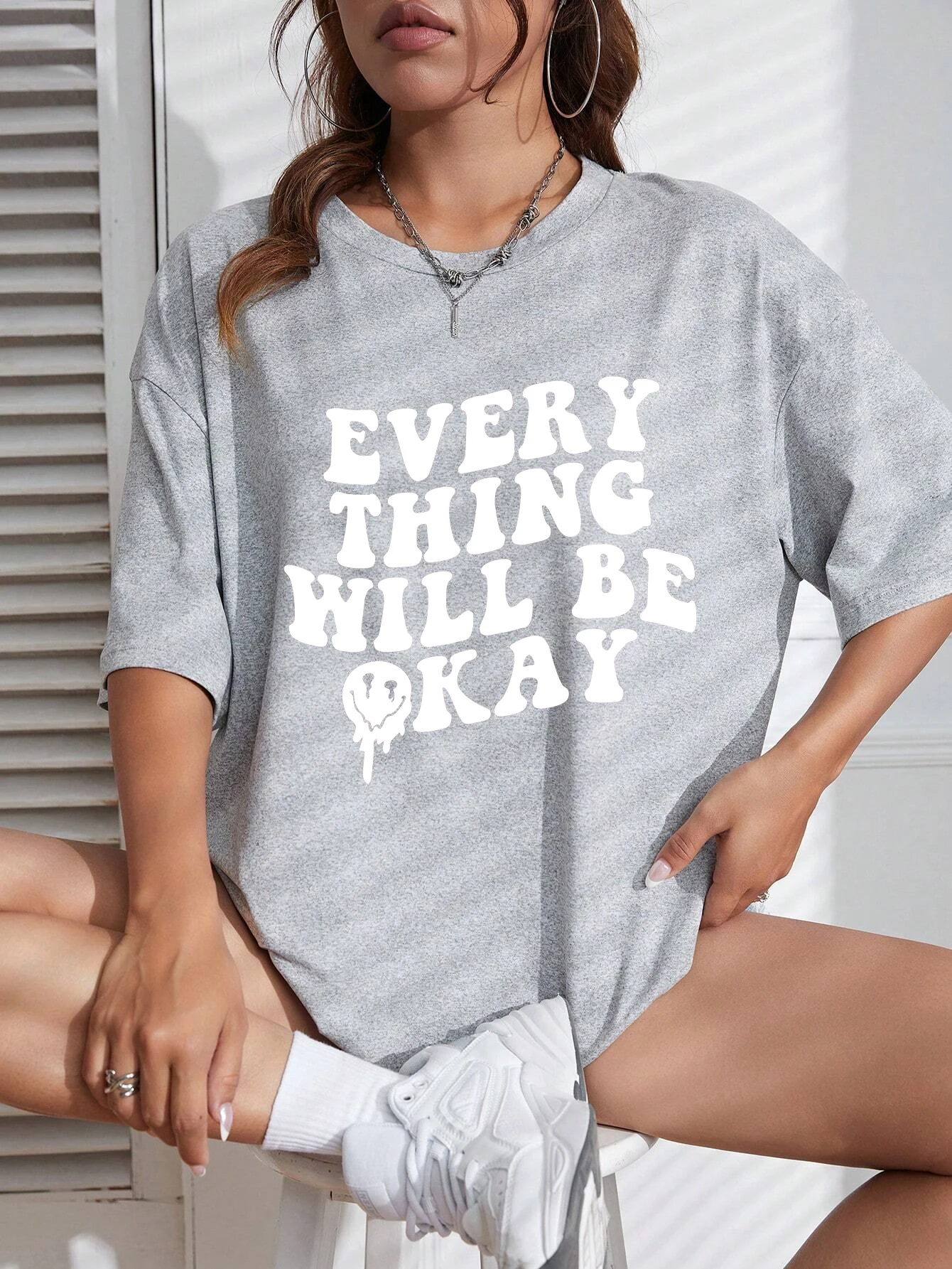 

Everything Will Be Okay Letter Printed Women Tshirt Cotton Sport T Shirt Fashion Summer Short Sleeve Cotton Loose Short Sleeve