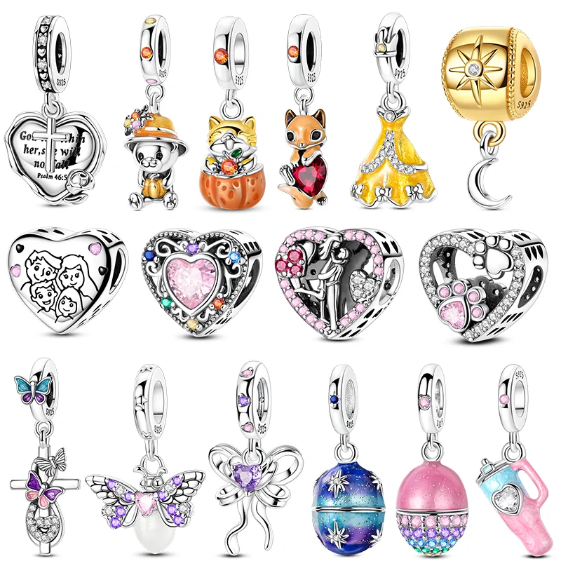 925 Sterling Silver Golden Charms Bead Squirrel Maple Leaf Leopard Pendant Fit Bracelet Making Woman Jewelry
