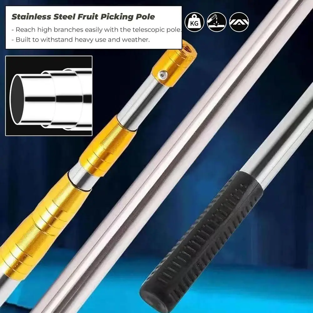 เครื่องมือเก็บผลไม้แบบยืดได้พร้อมถุง - 3 เมตร/9.8 ฟุต, เสาแบบยืดได้น้ำหนักเบาสำหรับเก็บผลไม้ตระกูลส้ม, ลูกพีช, แอปเปิ้ล