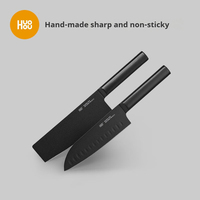 ​​HUOHOU Matte Black Non-Stick Steel Chef Slicer Knife 2-Piece Set for Home Kitchen Cooking​​