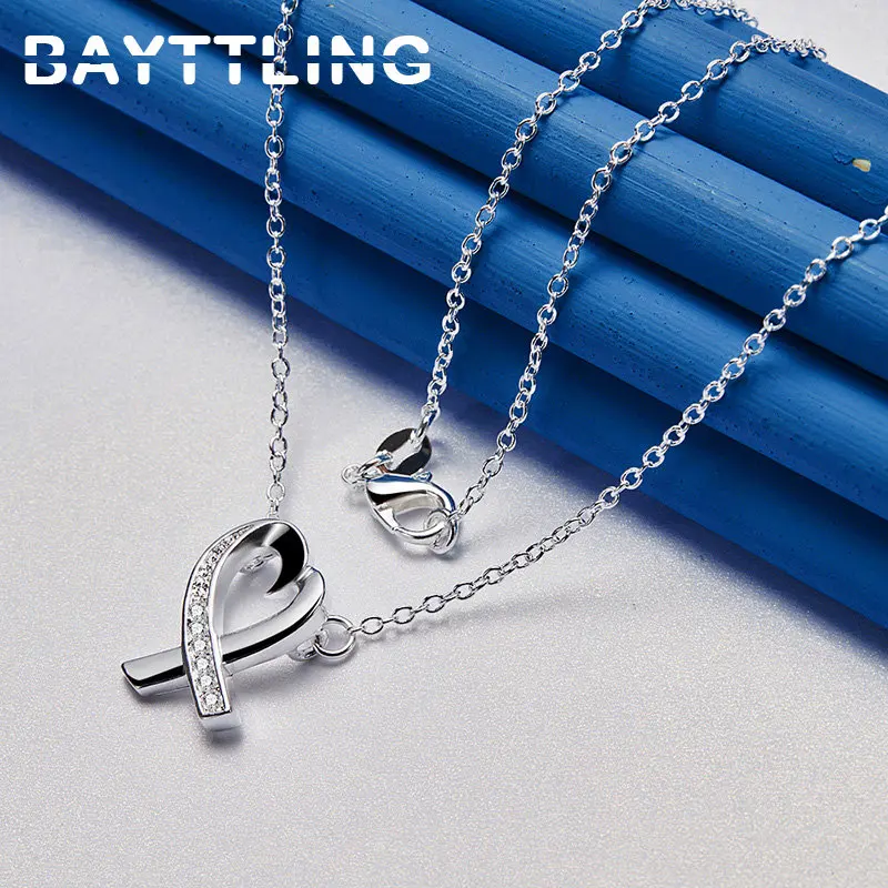 New 925 Sterling Silver 16-30 Inches Fine Heart Zircon Necklace For Women Fashion Wedding Party Favors Girlfriend Jewelry