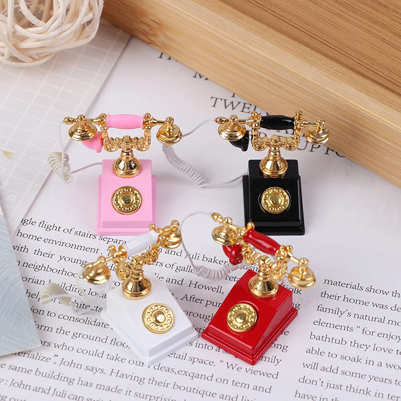 

NEW* 1Pc 1:12 Dollhouse Miniature Phone Model Retro Rotary Telephone for Doll Decor