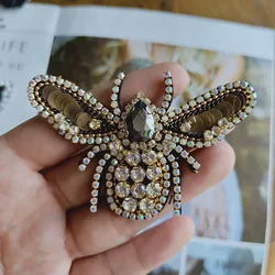 AB Colorful Diamond Bee Beaded Patches Sew on Patch for Clothing Beading Applique Cute Patch Rhinestone Apparel Decorative