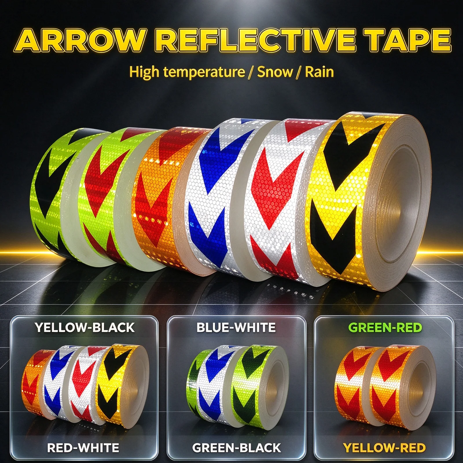 Arrow 50mm*4.5/9.8m Reflective Bicycle Stickers Self-Adhesive Waterproof Warning Tape Strips For Car Bike Helmet Motorcycle