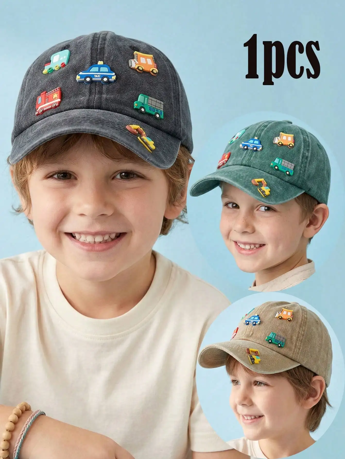 1Pcs 3-8Y Boys Cartoon Car Pattern Baseball Cap Frosted Washed Vintage Sun Hat Lightweight Outdoor Travel Kids Peaked Cap