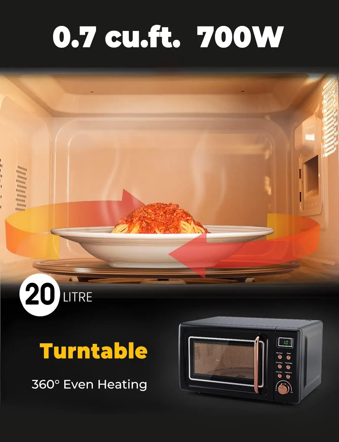 Microwave Oven, SIMOE Retro Small Countertop Microwave 0.7 cu. ft. 700W with 8 Auto-cooking Set(Black)