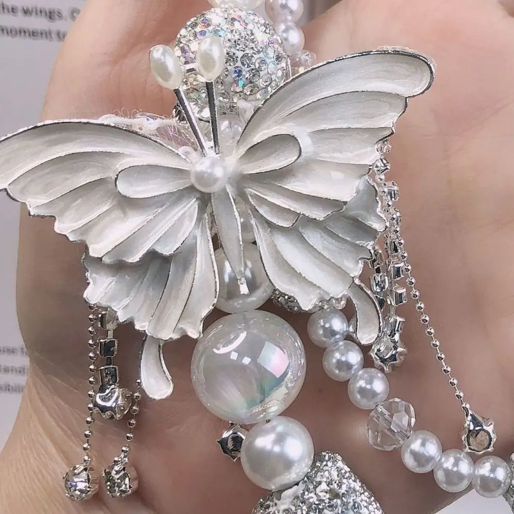 

Блестящий брелок для телефона с жемчугом, двухслойный, с бусинами, ремешок на запястье для телефона, защита от потери, подвеска для сумки