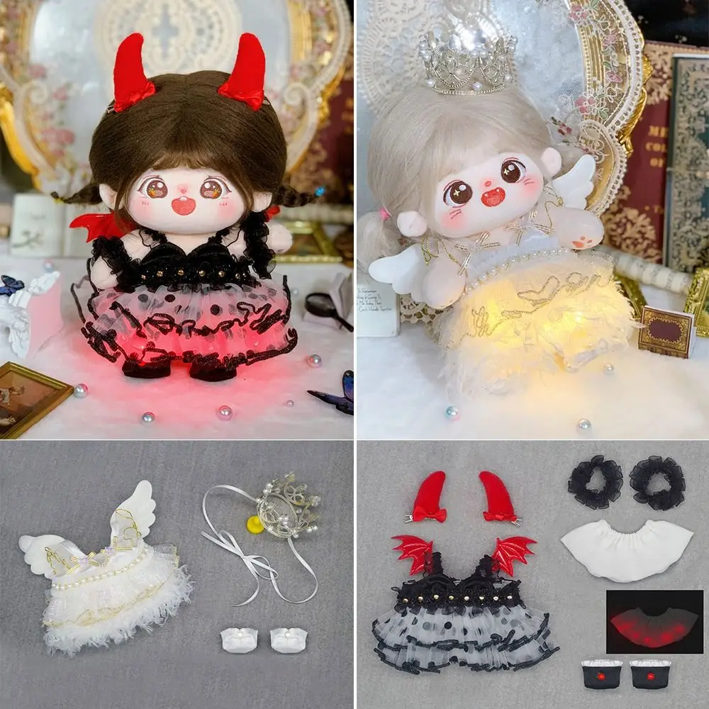 20CM Doll Dress Luminescence Black White Doll Lighting Clothes Set Playing House Doll Accessories Angel Devil Doll Dress