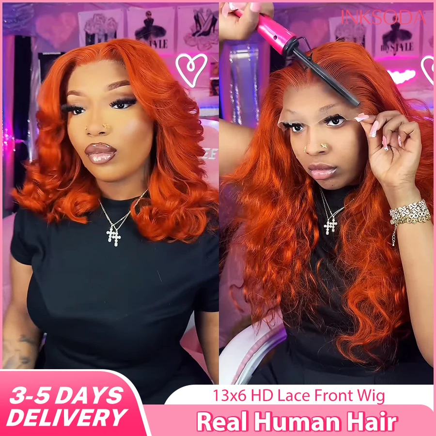 

220% Density 16-36 Inch Orange Ginger #350 Colored 13x6 13x4 HD Lace Front Wigs Human Hair Body Wave Water Wave Brazilian Transparent Lace Frontal Wig For Women Human Hair Colored Wigs Pre-Plucked Prebleached
