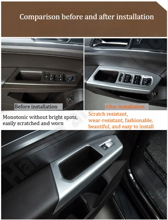 for Volkswagen Teramont/Atlas 2017-2020Stainless steel accessories/glass lifting panel decorative frame/interior glitter sticker