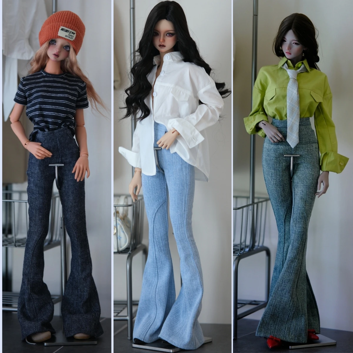 

Расклешенные джинсовые облегающие брюки с высокой талией в стиле ретро для одежды куклы BJD 1/3 W531