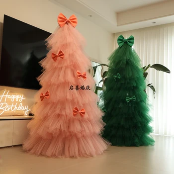 DIY Fluffy Pink Tulle Christmas Tree Craft Kit Kindergarten Green Xmas Ornament Mall…