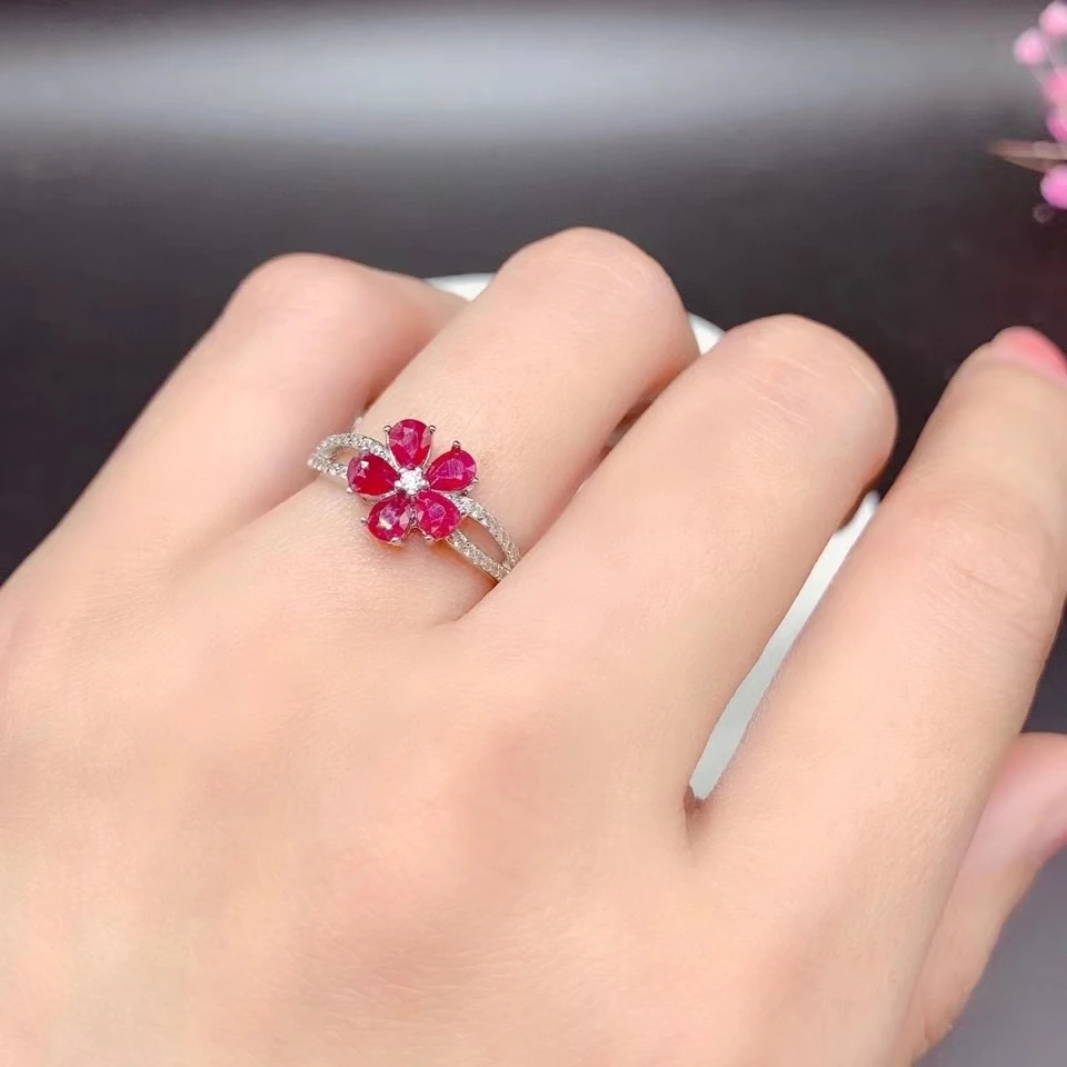 

Elegant Ruby Ring for Office Lady 3mm*4mm 100% Natural Ruby Silver Ring July Birthstone 925 Silver Ruby Jewelry