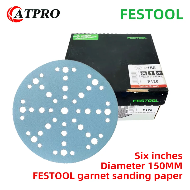 

FESTOOL Garnet Sandpaper 6-inch Round 150mm Back Pile Grinding Pad 48-hole / 17-hole Dry Mill Vacuum Car Putty Polishing 80-500g