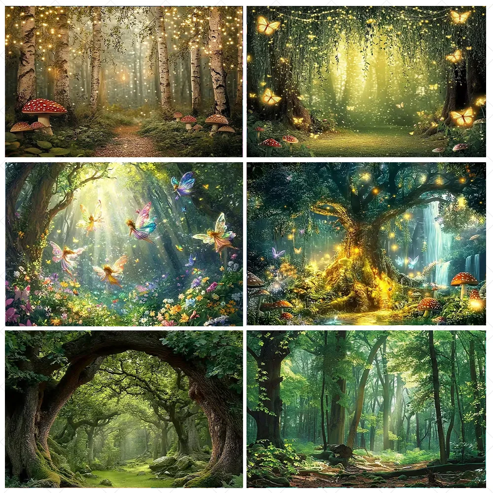 

Dreamy Natural Jungle Forest Wonderland Backdrop Fairy Tale Banner Baby Birthday Party Photography Background For Photo Studio