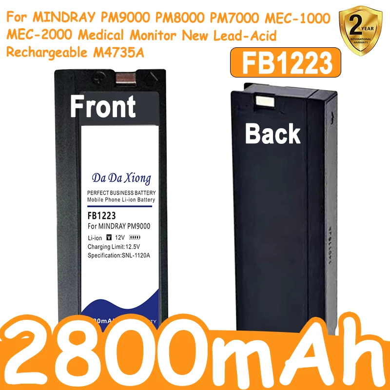 2800mAh FB1223 Battery for MINDRAY PM9000 PM8000 PM7000 MEC-1000/2000 Medical Monitor New Lead-Acid Rechargeable M4735A/FB1223