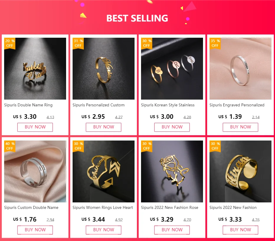 Sipuris Modische Persönlichkeits-Namensringe aus Edelstahl in Goldfarbe, Verstellbare Offene Größe, Schmuckgeschenke für Frauen und Männer – Detail 1