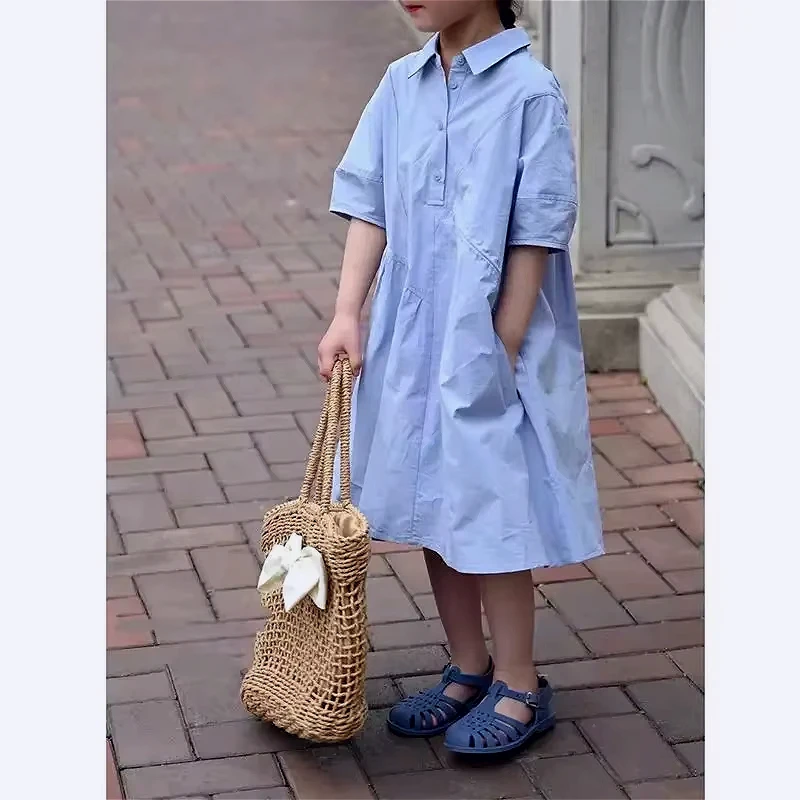 Korean children\'s clothing girl\'s dress 2024 summer new children\'s skirt fashion children\'s shirt skirt