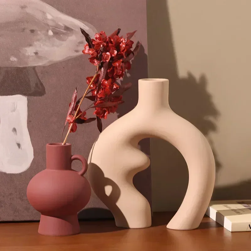 Nordic High-end Maillard Ceramic Vase Ornament Porch Living Room Bedroom Desktop Dining Table Home Art Decoration