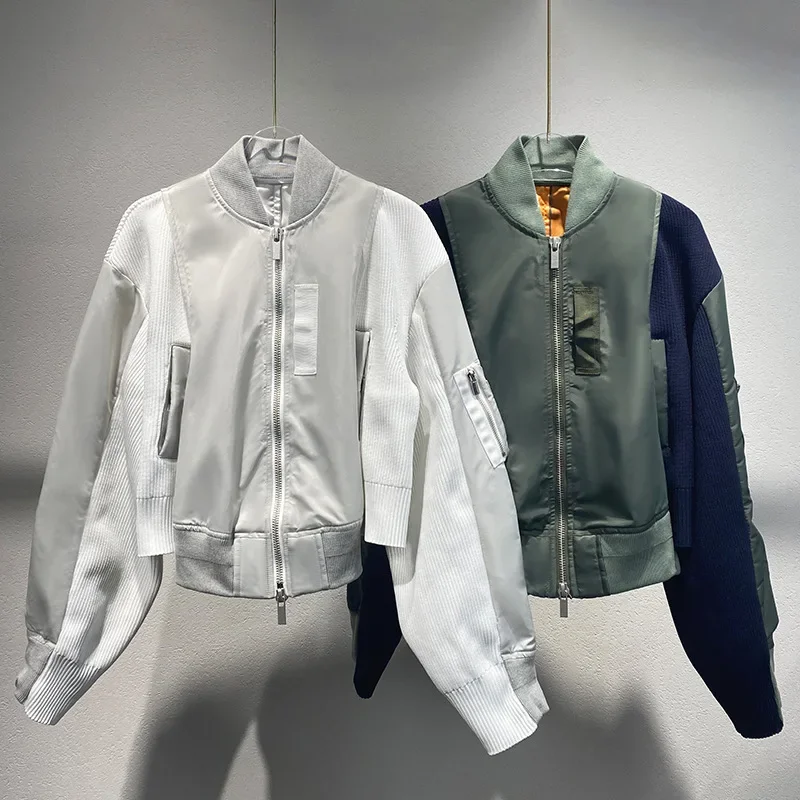 

Niche 2024 autumn and winter new combination color stand collar zipper all short long sleeve coat women winter jacket women