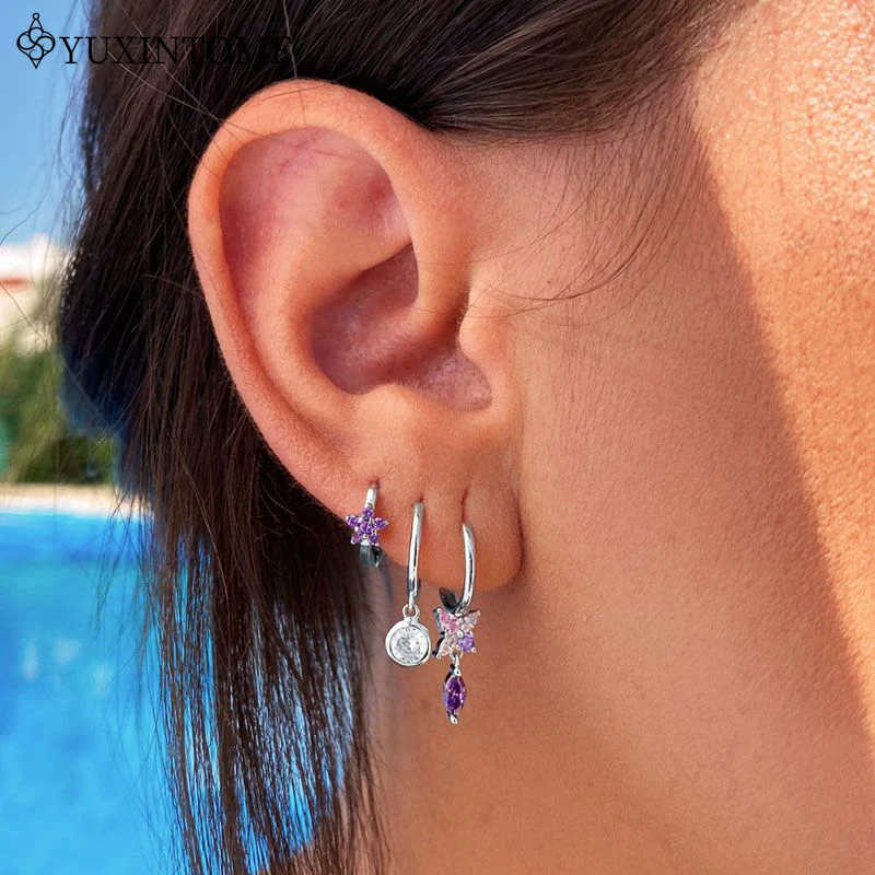 925 Sterling Silver Ear Needle Butterfly Rhombus Zircon Pendant Hoop Earrings Luxury Crystal Earrings Fashion Party Jewelry Gift