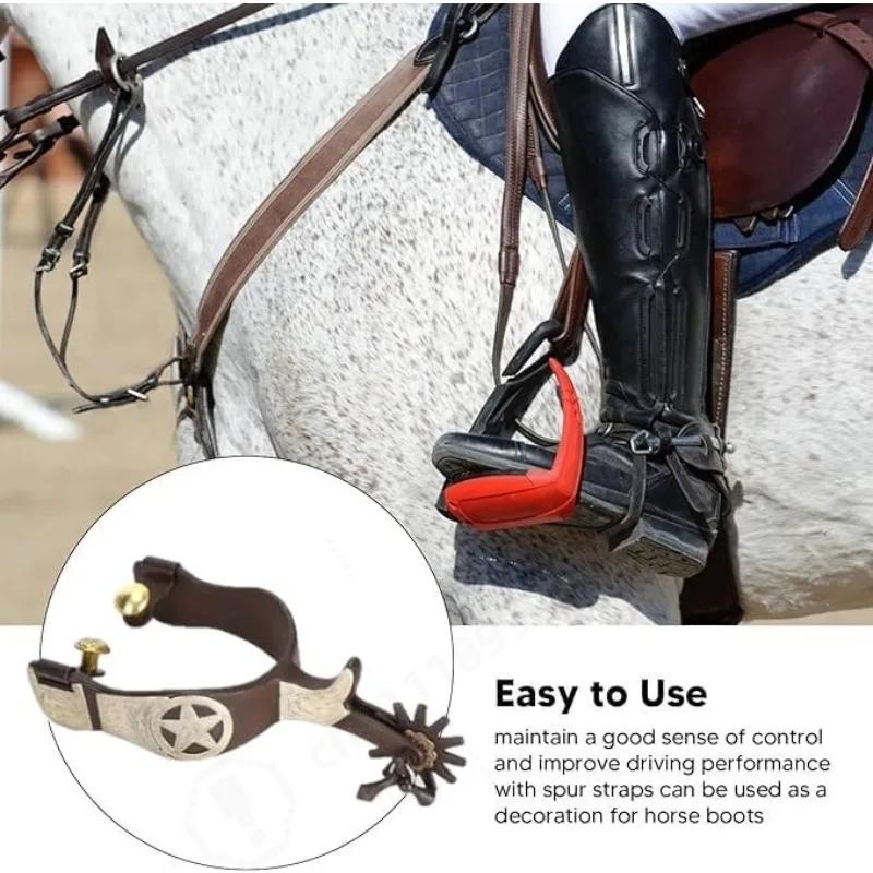 Carved Western Cowboy Spurs, Adjustable Leather Spur Straps, Vintage Sun Rowel Gear, Equestrian Horse Riding Boot Accessories