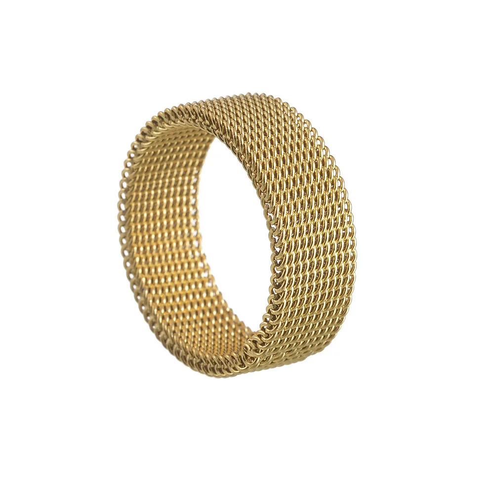 8mm Wide Stainless Steel & Titanium Couple Rings Deformable Mesh Design Punk Wedding Band Jewelry for Men & Women