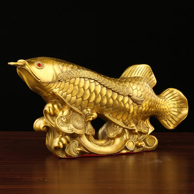 Brass Golden Dragon Fortune Fish Creative Chinese Style After Year Ornament Living Room Home Decoration Coppe