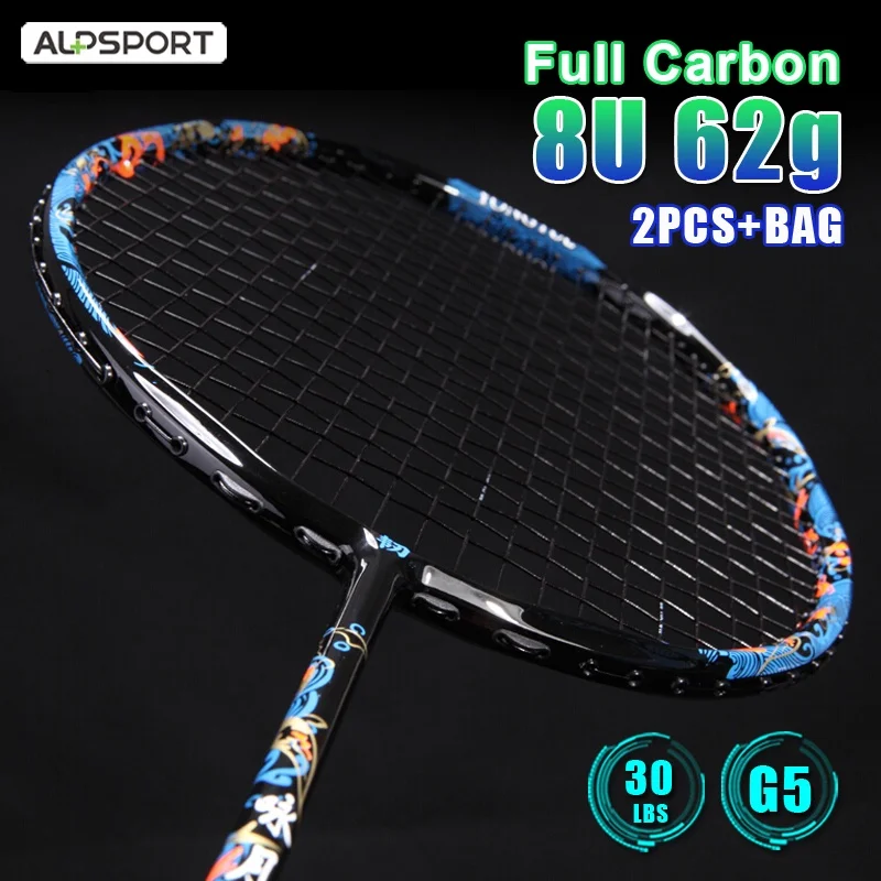 

ALPSPORT R-YY 2Pcs + Bag 8U 62g Super Light G5 30Lbs Original 100% Full Carbon Fiber Strung Badminton Racket With Free String