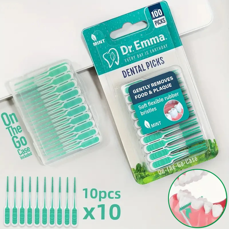 100 pçs escovas interdentais de silicone palitos dentais escova entre os dentes com linha ferramentas de limpeza oral