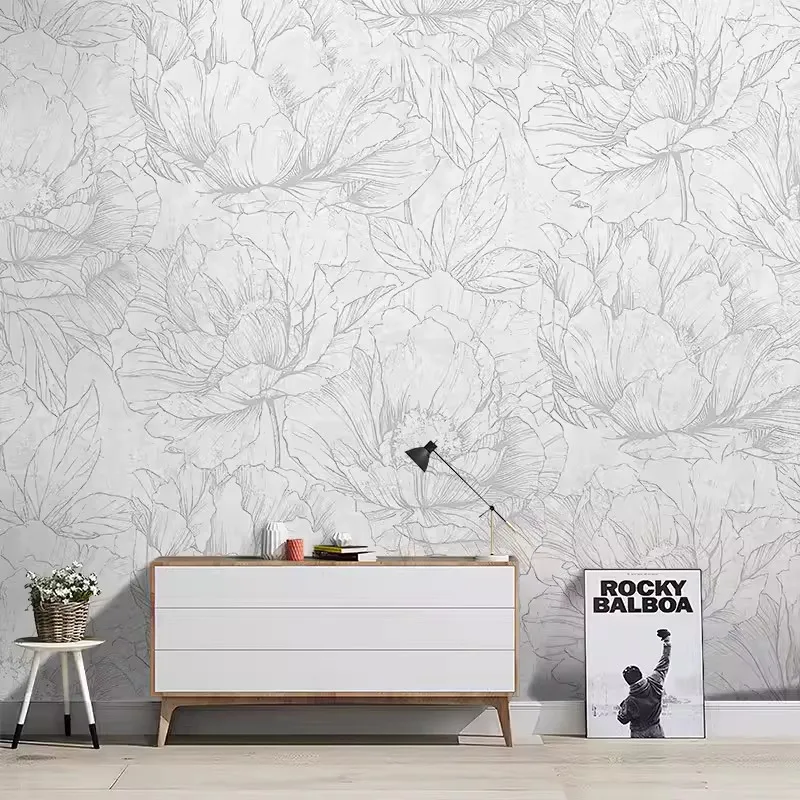 Customized wallpaper mural Nordic hand drawn graffiti black and white flower sketch mural TV study decoration 3d wallpaper