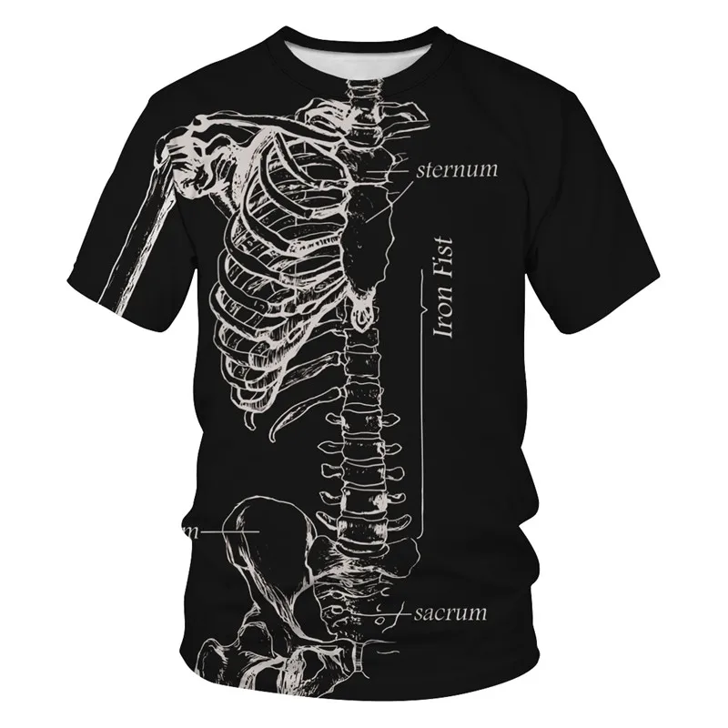 Summer Fashion T shirts Men Funny Bones of The Human Body Graphic Casual Personality Creative Hip Hop Harajuku Streetwear Tops