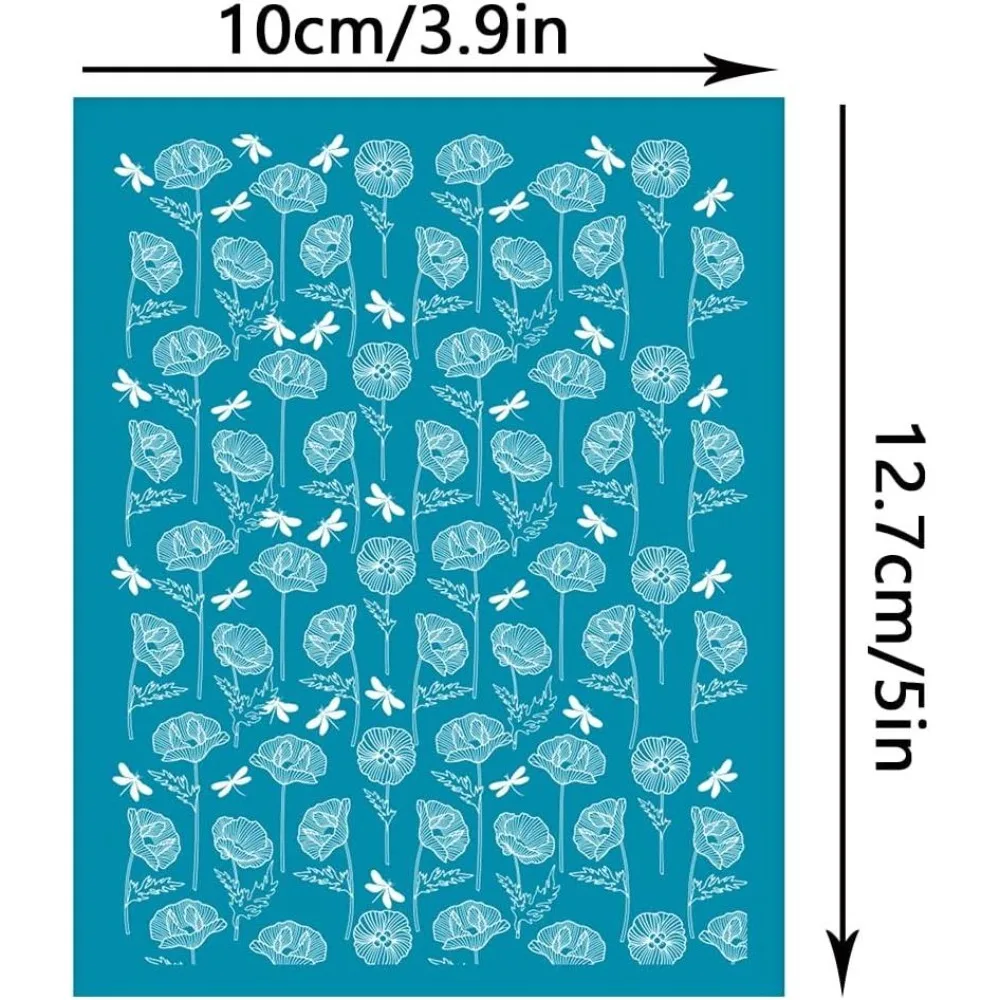 4x5 Inch Flower Clay Stencil Corn Silk Screen for Polymer Clay Dragonfly Floral Silk Screen Stencils Mesh Transfer Stencils Mesh