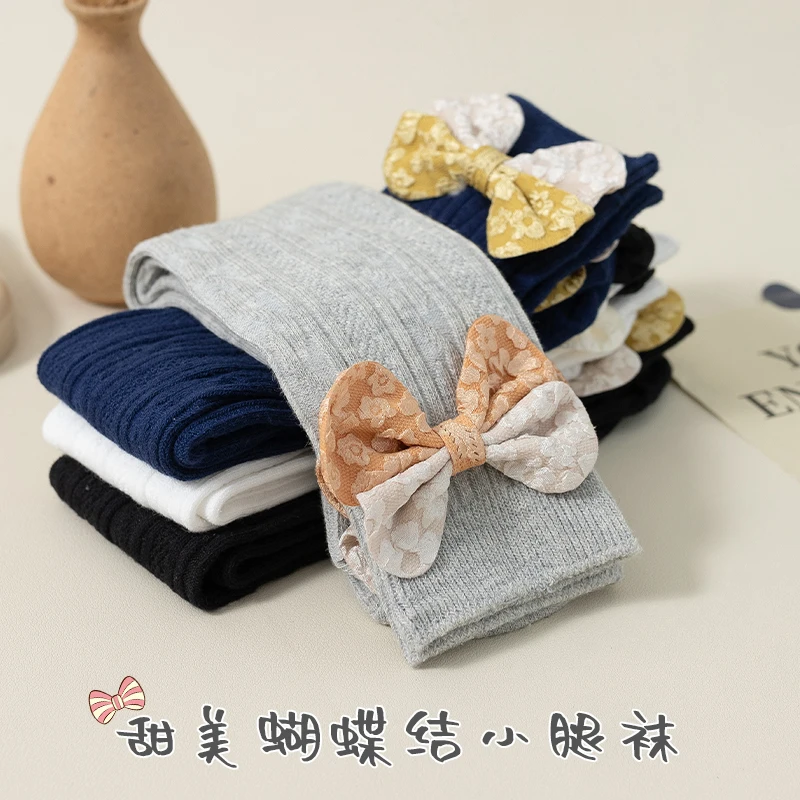 Children Cute Two Color Decor Bow Anti Pilling Cable Knit High Tube Over The Knee Socks Twisted Texture Cozy Elastic Long Socks view 6