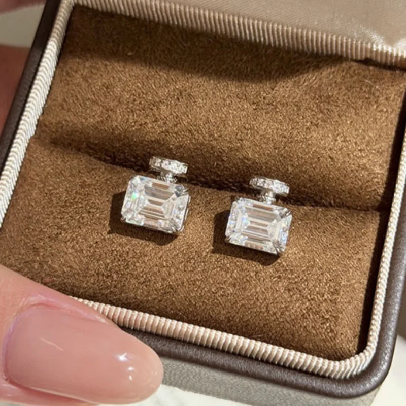 NKHOG 3CT Moissanite Stud Earrings Women S925 Sterling Silver 7*9mm Emerald Cut Perfume Bottle Shape Daily Wear Jewelry Gift GRA