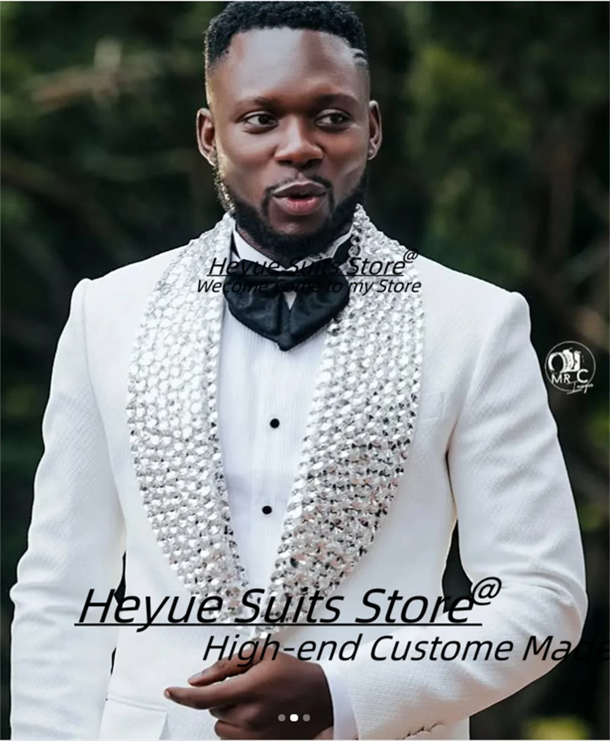 Customized Beaded Shawl Lapel Groom Wedding Tuxedos Elegant White Fashion 2 Pieces Sets Male Prom Blazers Handsome Ropa Hombre