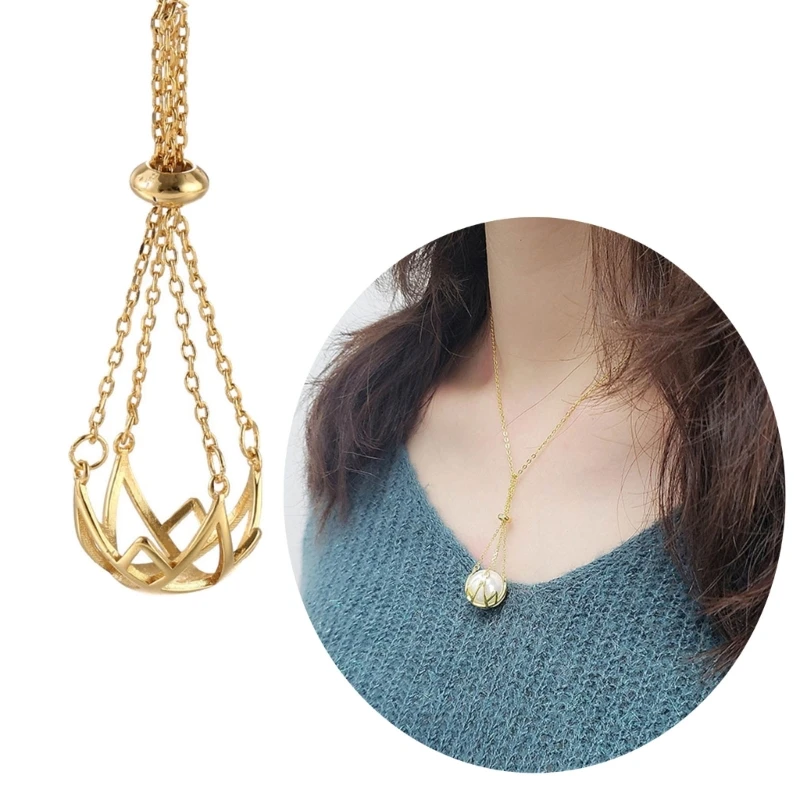 Durable Necklace Empty Stone Holder Pearls Cage Metal Bracket Pendant Net Bag