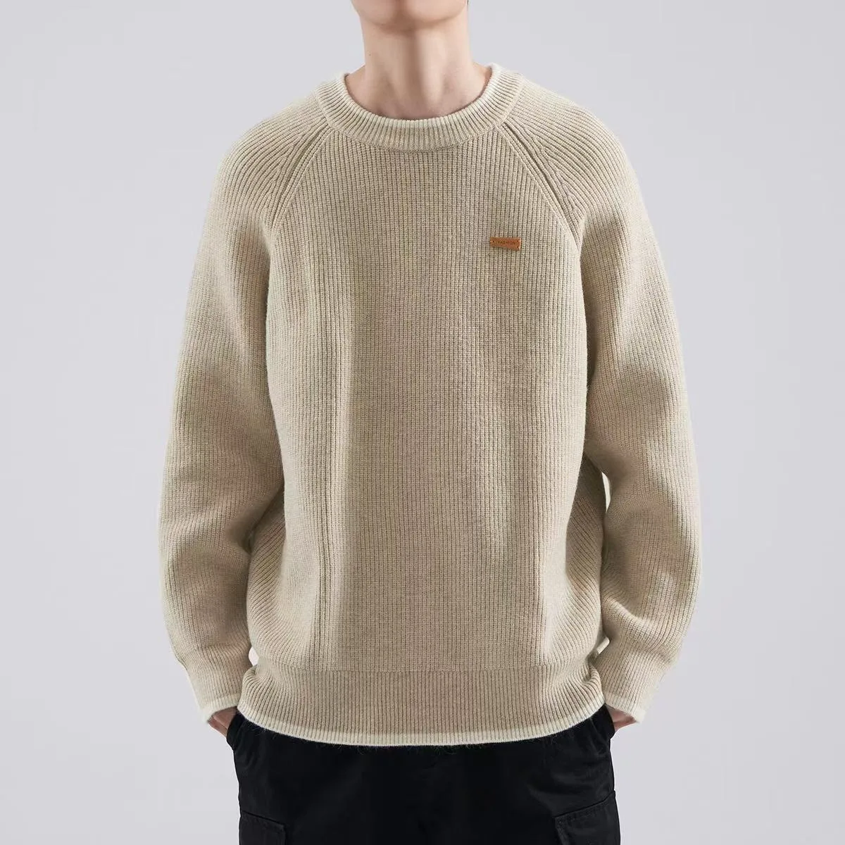 Loose Fit Herren Strickpullover rund Ne Overhead Fake Zweiteiler Sle Casual Inner Wear Lazy Sle oulder Insert Sve