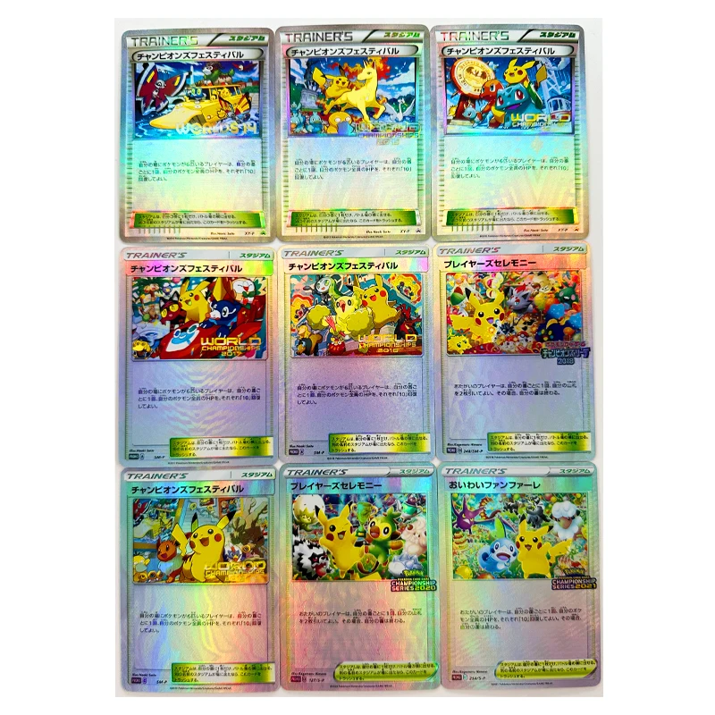 9Pcs/set Pokemon Ptcg Diy Pikachu Self-Control Collect Signature Trading Flash Card Anime Cartoon Gift Color Flash