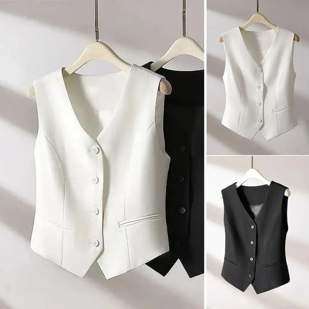 Summer V-Neck Vest Women Thin Loose Waistcoat Single Breasted Sleeveless Blazer Female Slim Short Vest Femme Slim Buttons