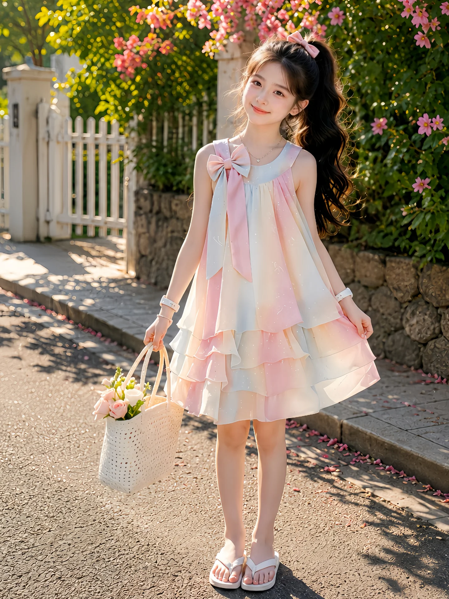 プリンセススタイルサマードレス女の子用美しいグラデーションケーキスカートネックハンギングガールズドレス子供服ソフトカジュアルスカート