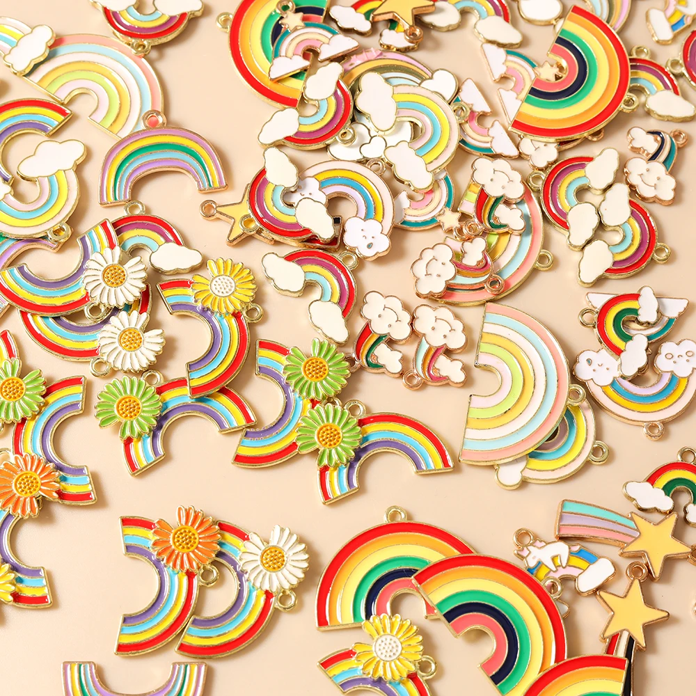 Leslie 10 Stück Mix Niedliche Emaille-Stern-Wolken-Regenbogen-Anhänger für DIY Armband Halskette Ohrringe Schmuckherstellung Handgemachtes Kunsthandwerk – Detail 3