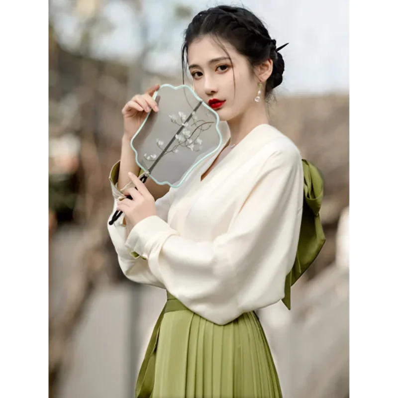 

Hanfu Horse Face Skirt Modern Women Spring Long Sleeve Hanfu Sets Daily Office Lady Chinese Hanfu Horse Face Skirt For Women