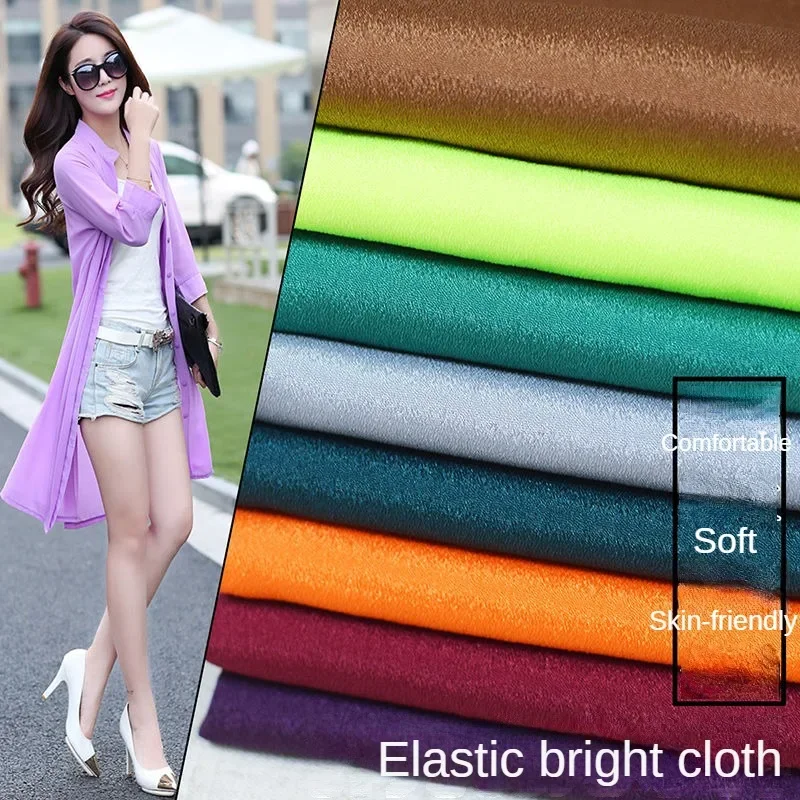 Elastic Crepe Chiffon Fabric Per Meter for Dress Lining Clothes Scarf Curtain Diy Sewing Needlework Cloth Anti-static Thin White